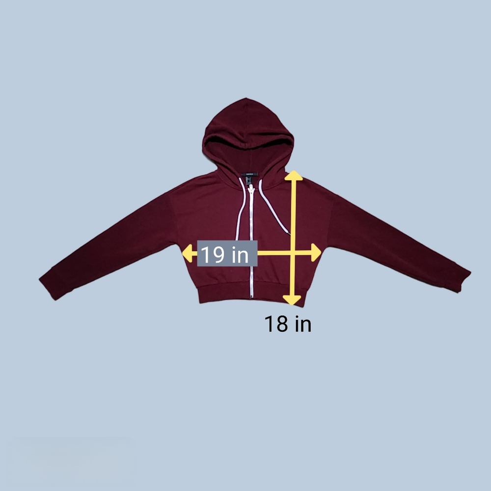 Forever 21 Maroon Crop Top Zipper Down Hoodie Sz Sm - Picture 5 of 5